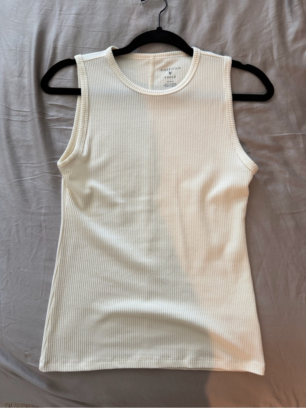 American Eagle Outfitters Cream Ribbed Sleeveless Tank Top